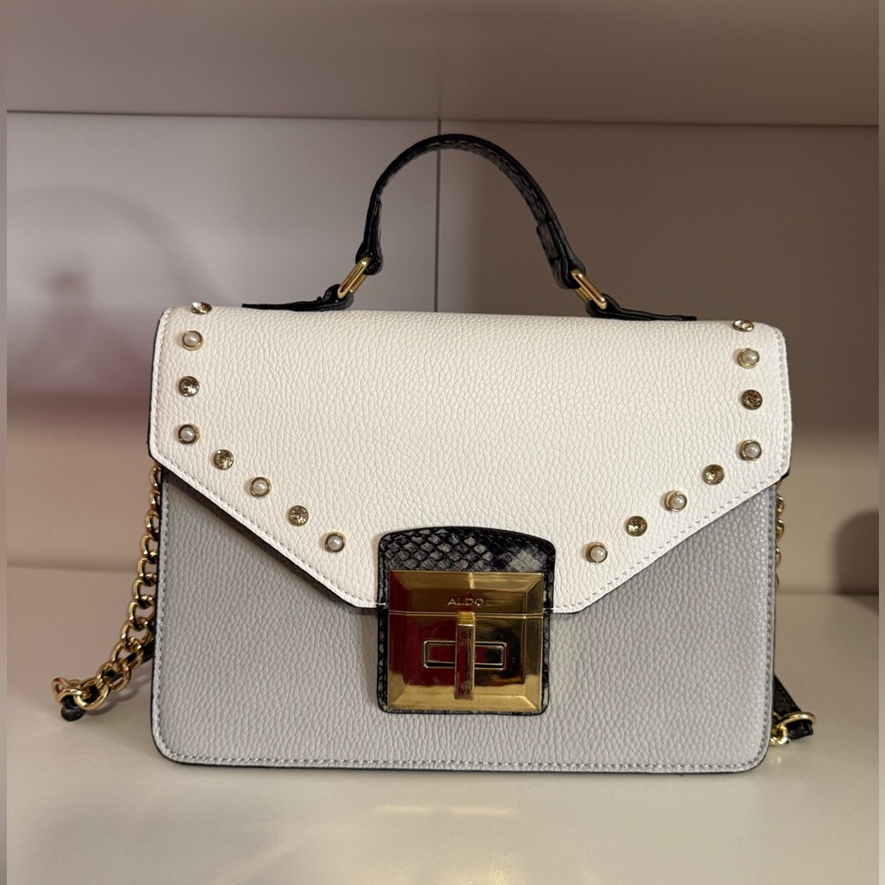 Aldo White and Gray Studded Handbag